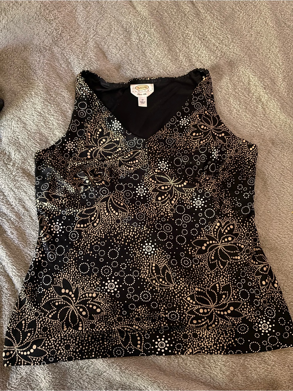 Talbots Black Camisole with Cream Floral Dot Pattern